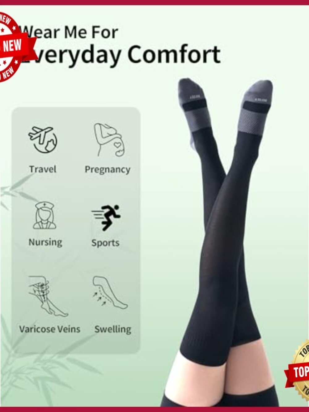 Bamboo Viscose Compression Socks Over Knee 15-20 mmHg Grip Top - Picture 6 of 7